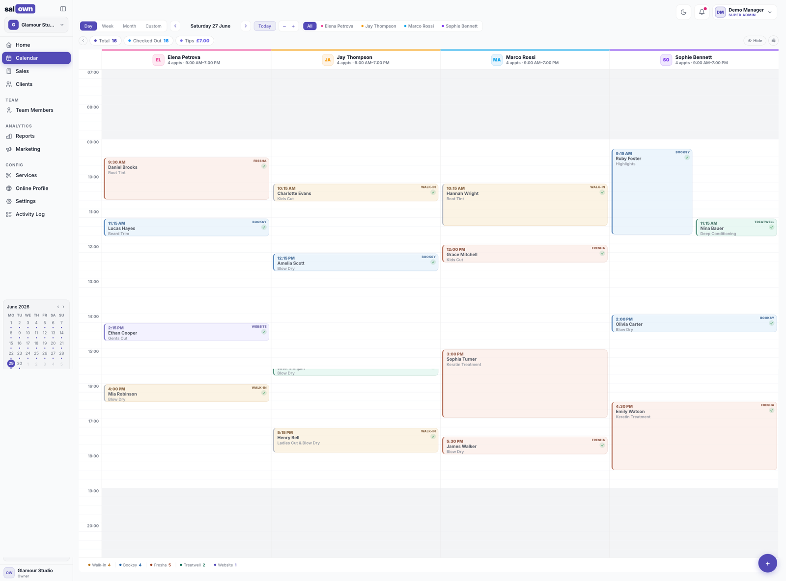 salOWN calendar — every professional and appointment in one screen